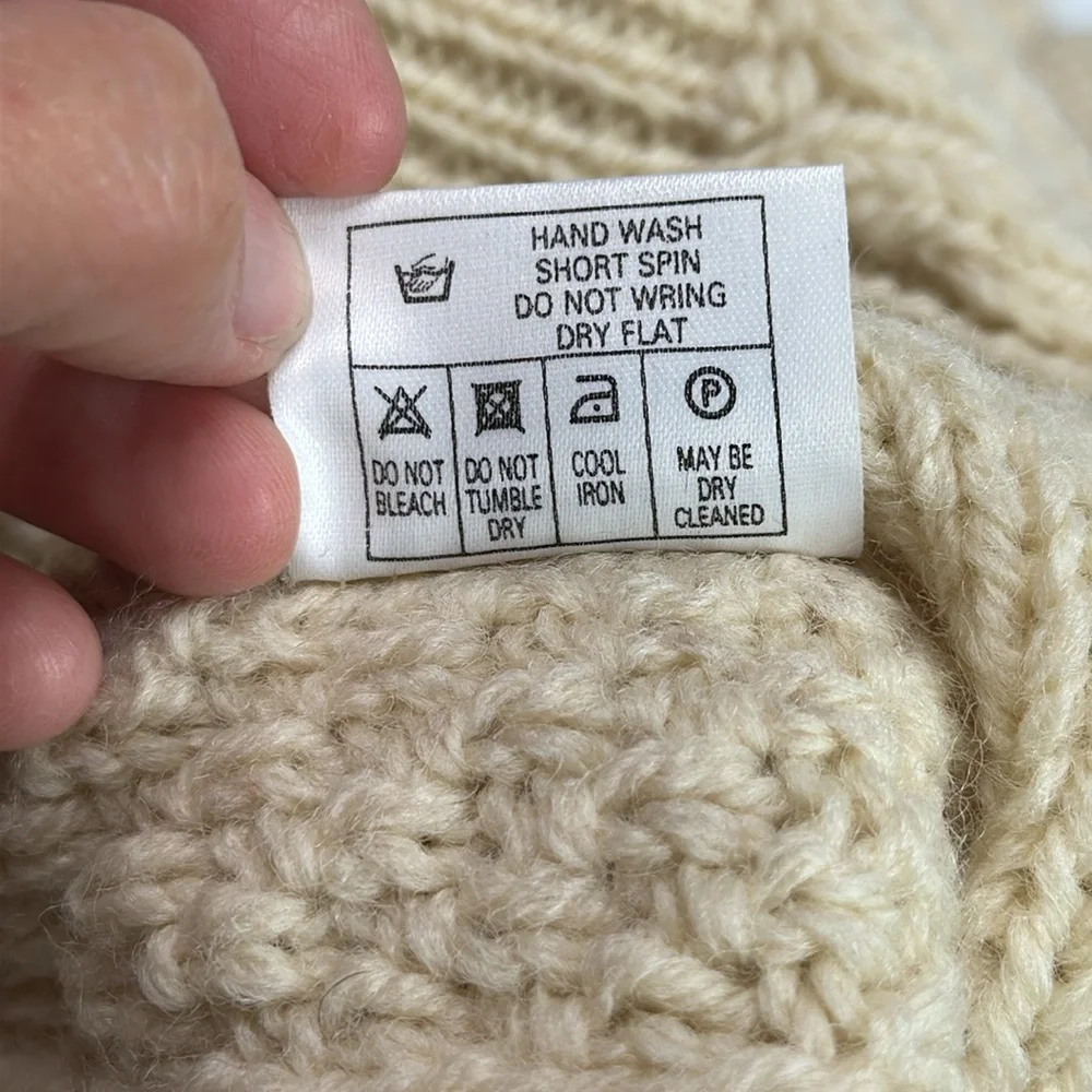 Blarney Woolen Mills Wool Ireland Clover Cable Knit Fisherman Ivory Sweater 2XL